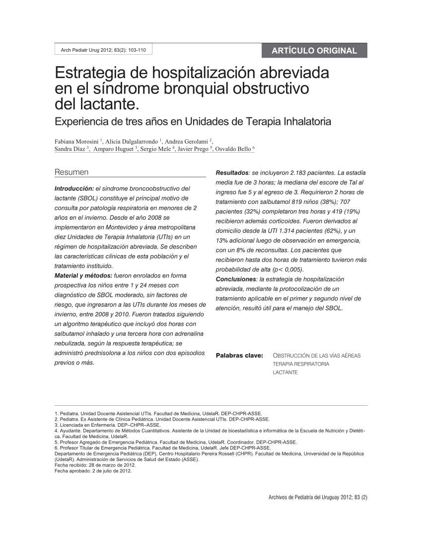 Estancia hospitalaria y manejo de bronquiolitis aguda con suero hipertónico  vs suero fisiológico en lactantes menores de 2 años del Hospital María  Auxiliadora, 2011 - 2018