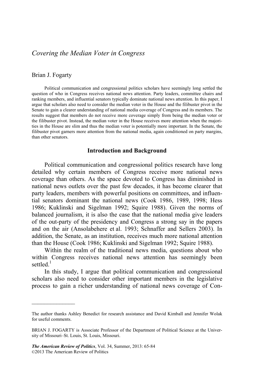 Pdf Covering The Median Voter In Congress