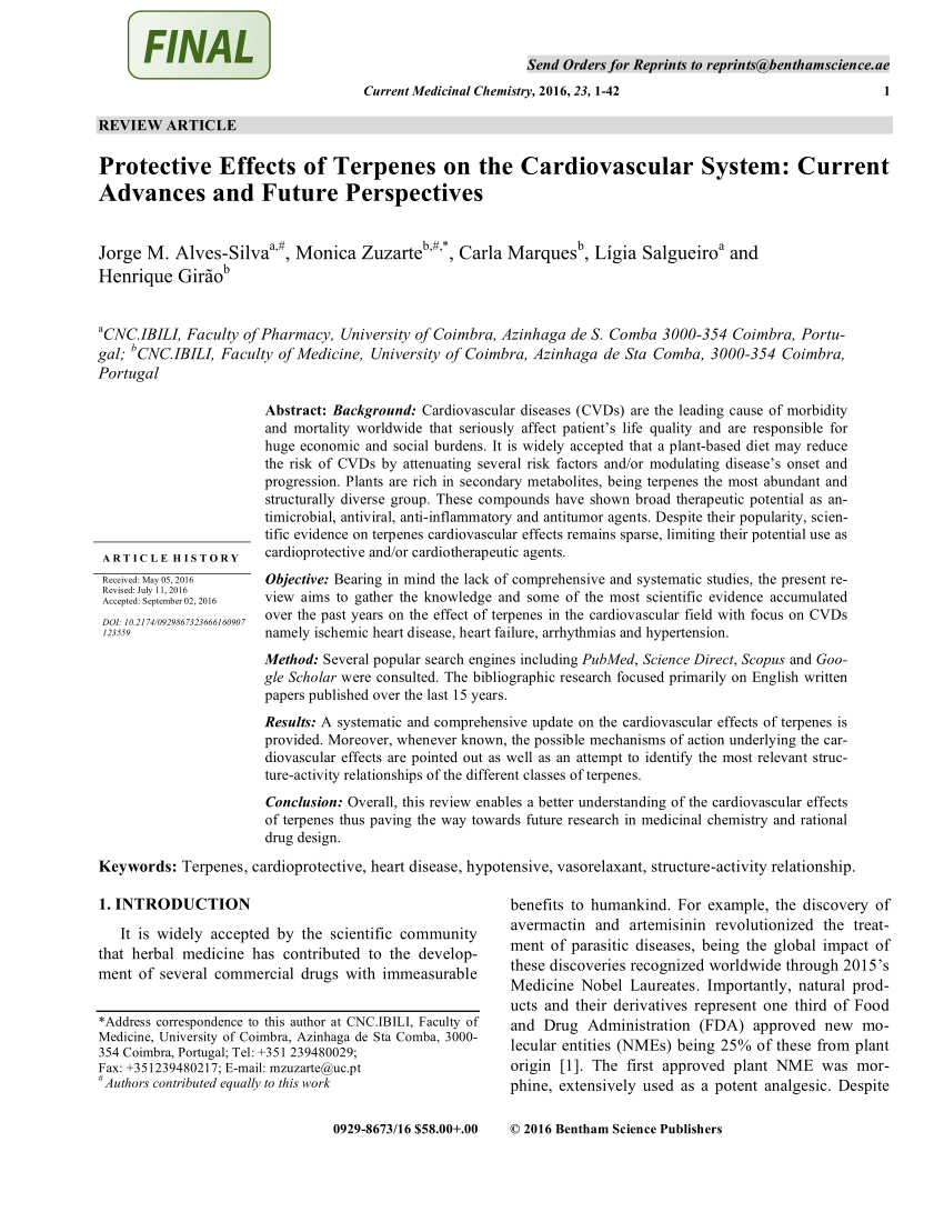 Pdf Protective Effects Of Terpenes On The Cardiovascular System Current Advances And Future Perspectives