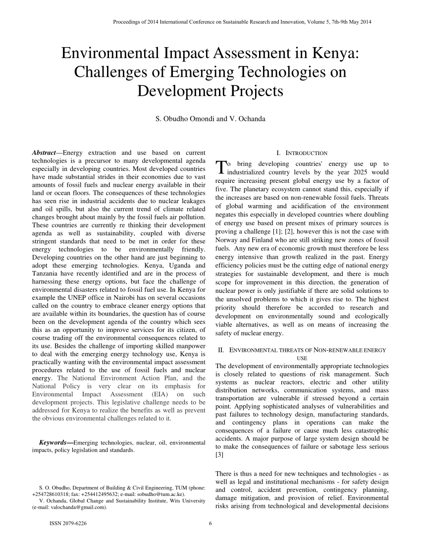 Pdf Emerging Technologies And Environmental Impacts Assessment In Kenya