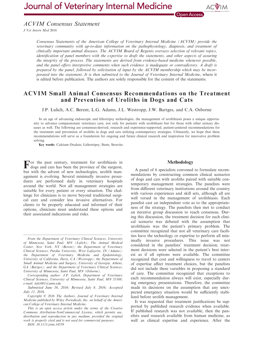 (PDF) ACVIM Small Animal Consensus on the Treatment and