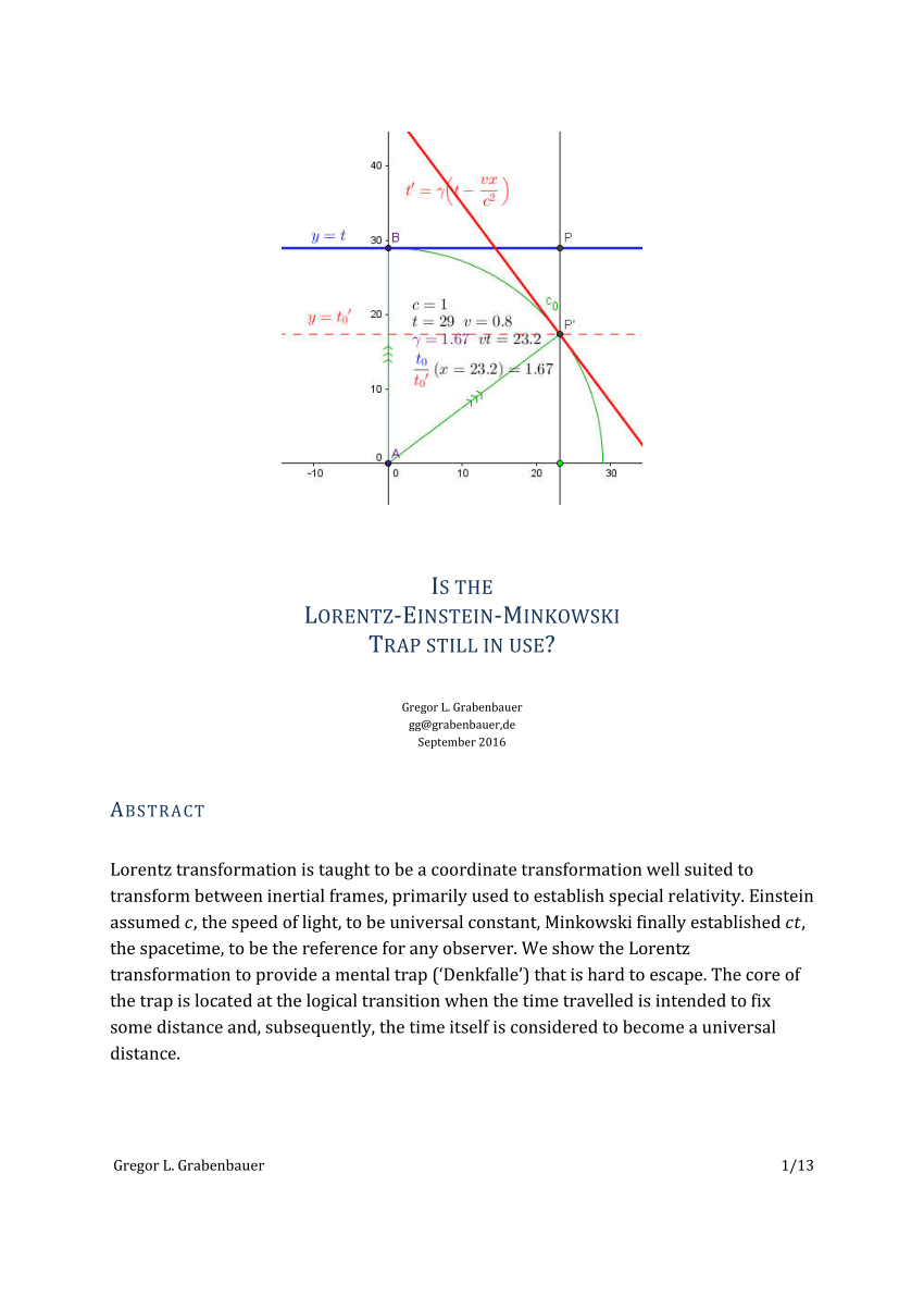 (PDF) IS THE LORENTZ-EINSTEIN-MINKOWSKI TRAP STILL IN USE?