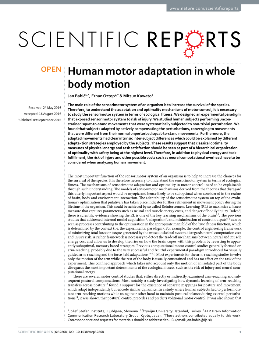 Human motor adaptation in whole body motion