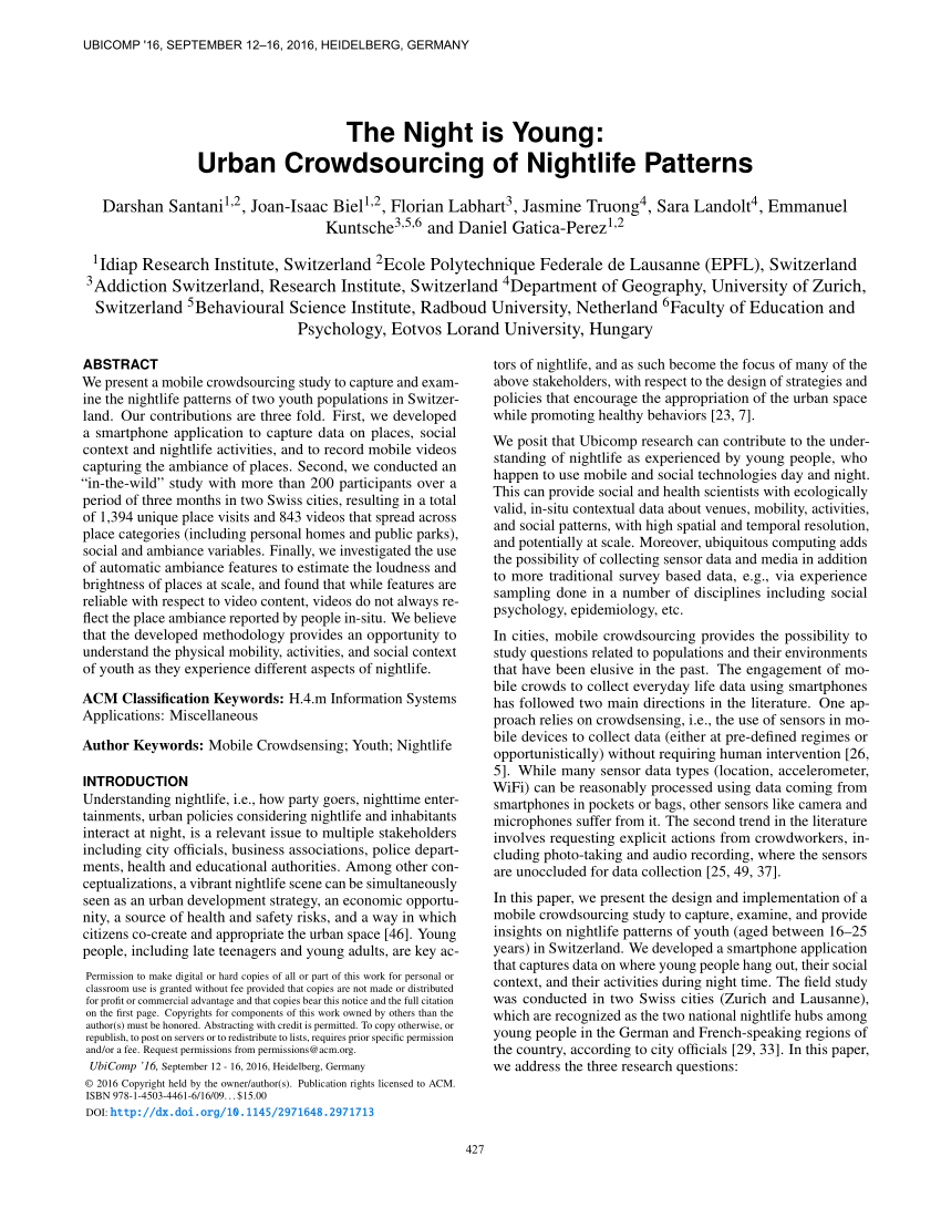 PDF) The night is young: Urban crowdsourcing of nightlife patterns