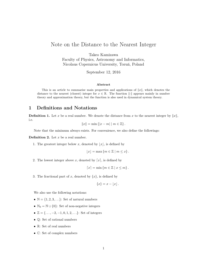 Pdf Note On The Distance To The Nearest Integer