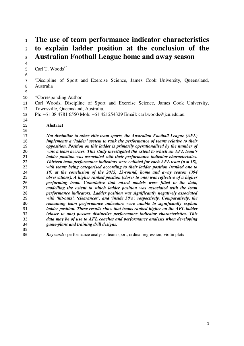 plejeforældre heks amatør PDF) The use of team performance indicator characteristics to explain ladder  position at the conclusion of the Australian Football League home and away  season