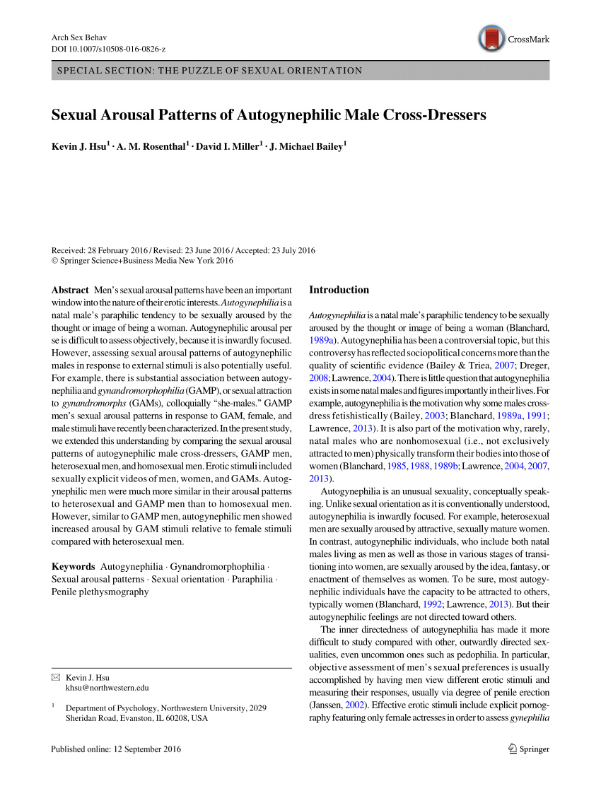 Pdf Sexual Arousal Patterns Of Autogynephilic Male Cross Dressers