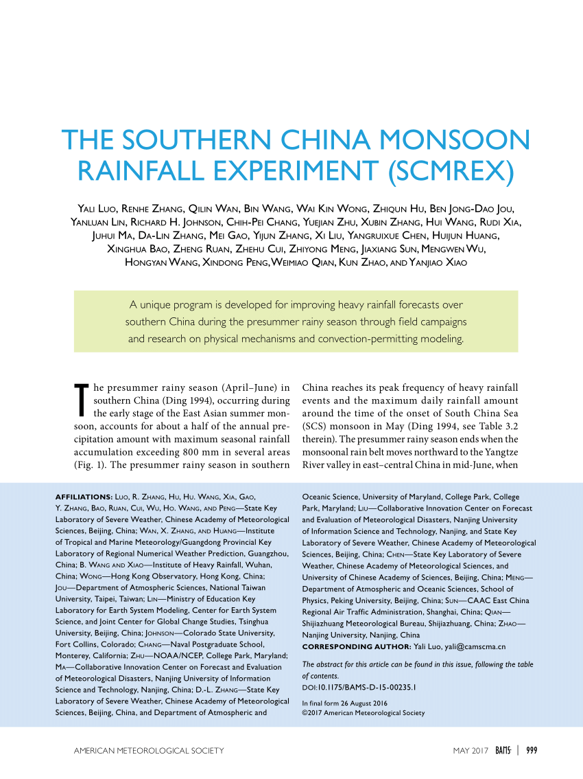 Pdf The Southern China Monsoon Rainfall Experiment Scmrex - 