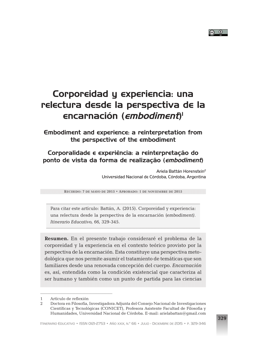 PDF) Corporeidad y experiencia: una relectura desde la perspectiva de la  encarnación (embodiment)