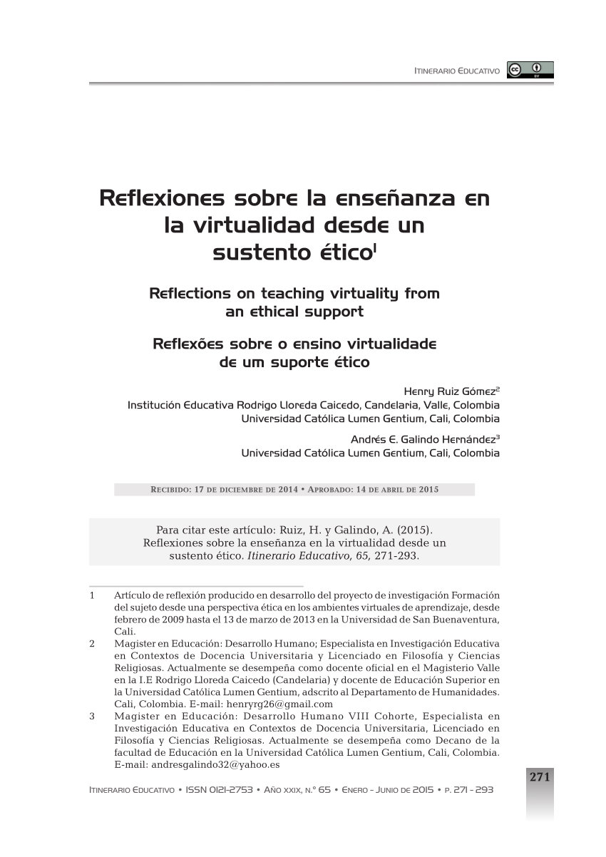 Pdf Reflexiones Sobre La Enseñanza En La Virtualidad Desde Un Sustento ético 5484