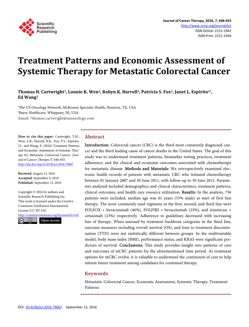 Pdf Treatment Patterns And Economic Assessment Of Systemic Therapy For Metastatic Colorectal Cancer