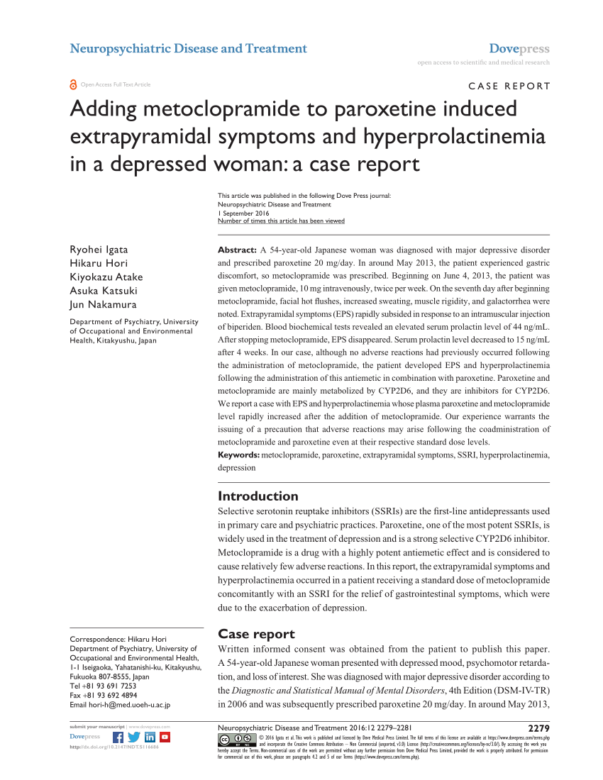 PDF) Adding metoclopramide to paroxetine induced extrapyramidal ...