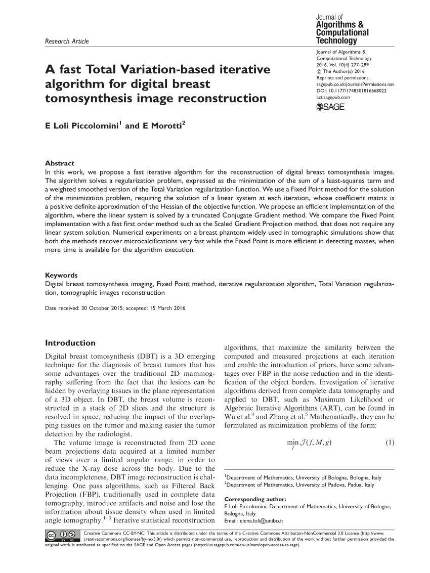 Pdf A Fast Total Variation Based Iterative Algorithm For Digital Breast Tomosynthesis Image Reconstruction