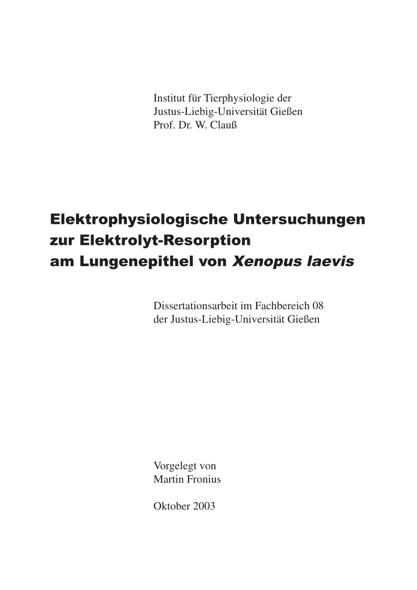 PDF Elektrophysiologische Untersuchungen zur Elektrolyt Resorption am Lungenepithel von Xenopus laevis