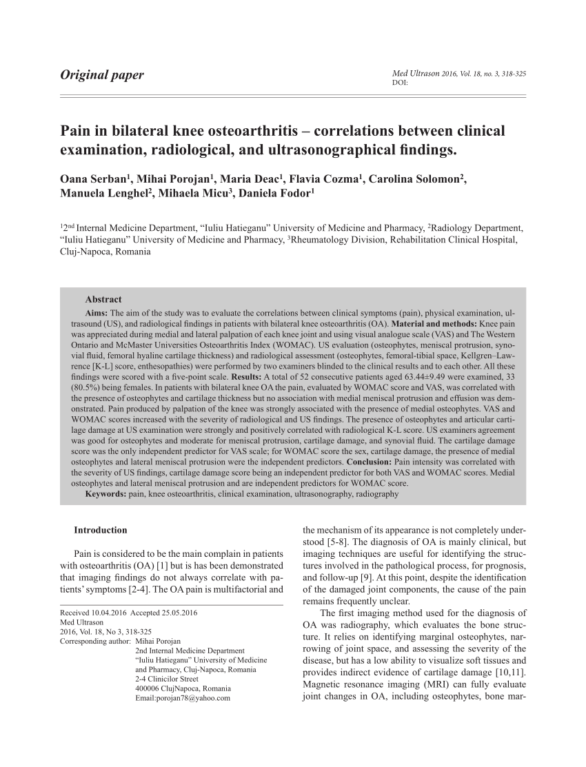 PDF Pain in bilateral knee osteoarthritis Correlations between  