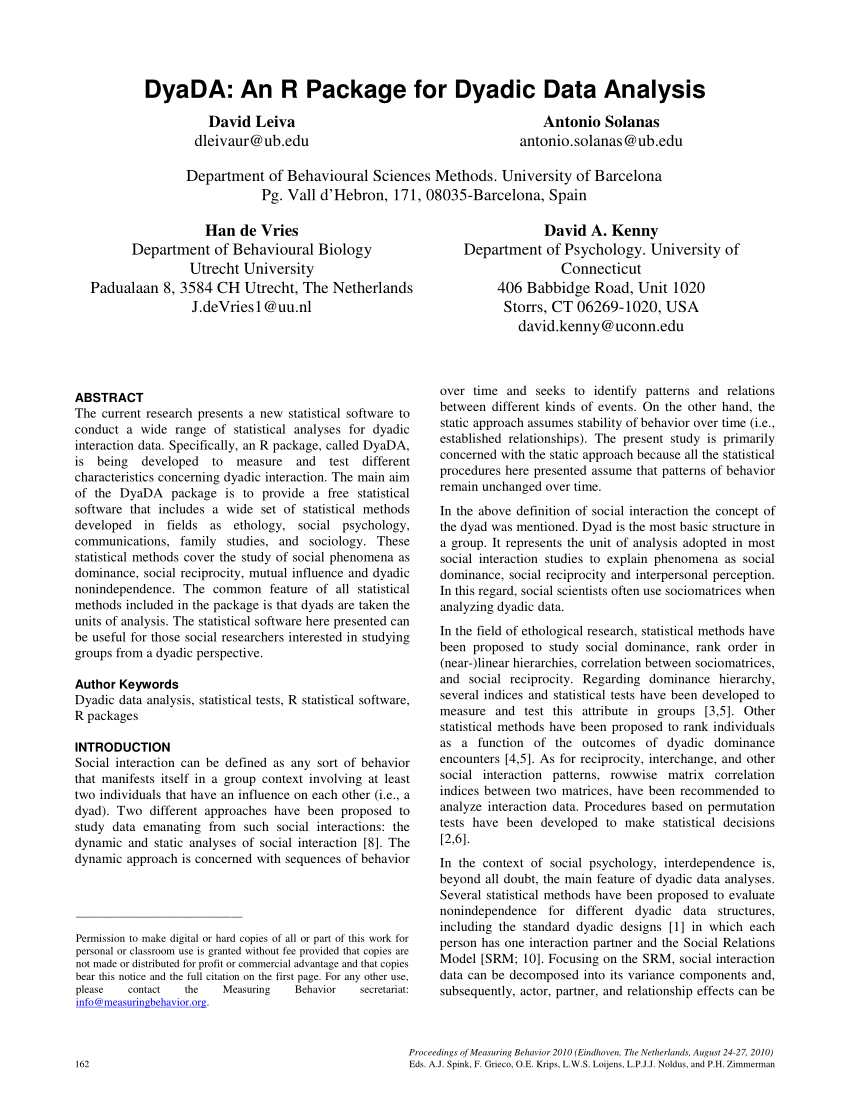 Pdf Dyada An R Package For Dyadic Data Analysis