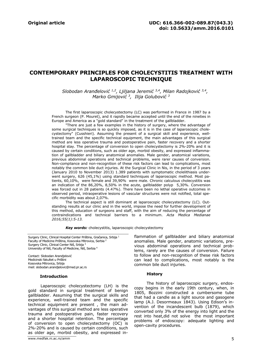 Pdf Contemporary Principles For Cholecystitis Treatment With Laparoscopic Technique