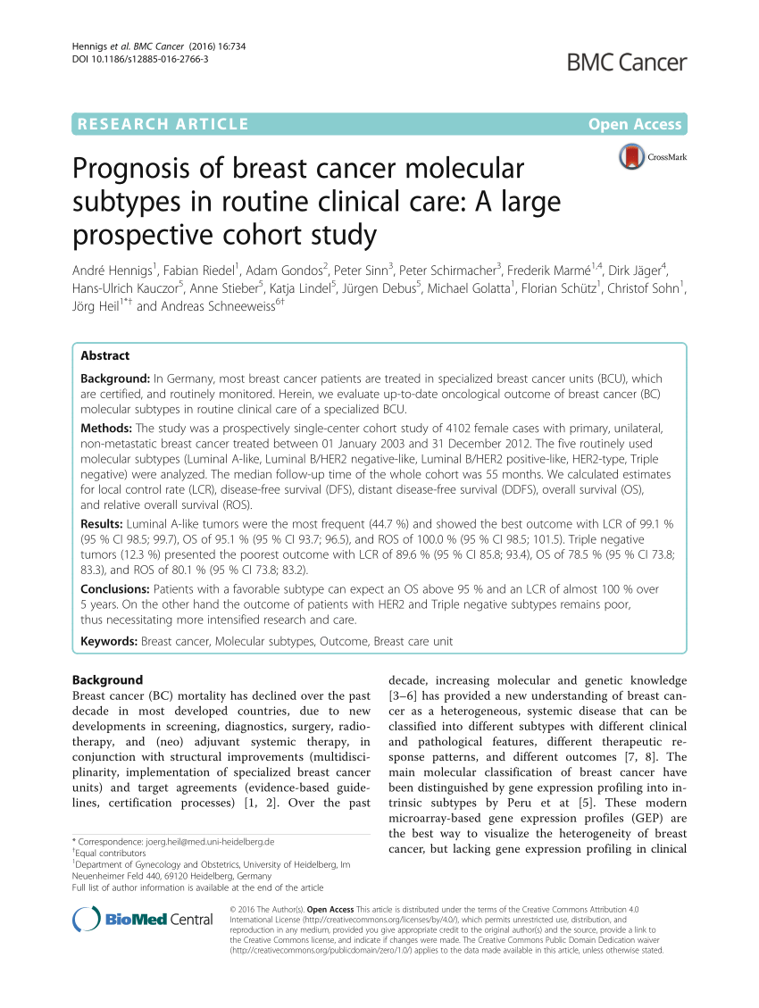 (PDF) Prognosis of breast cancer molecular subtypes in routine clinical ...