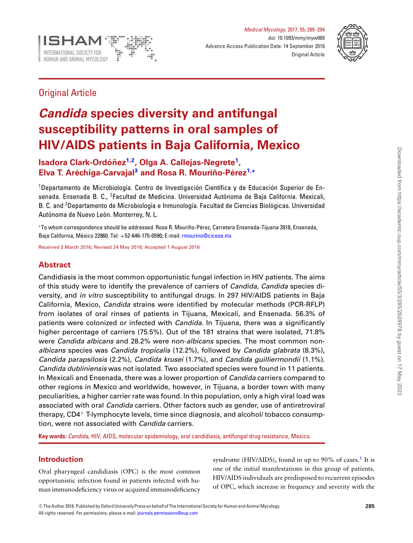 Pdf Candida Species Diversity And Antifungal Susceptibility Patterns In Oral Samples Of Hiv 