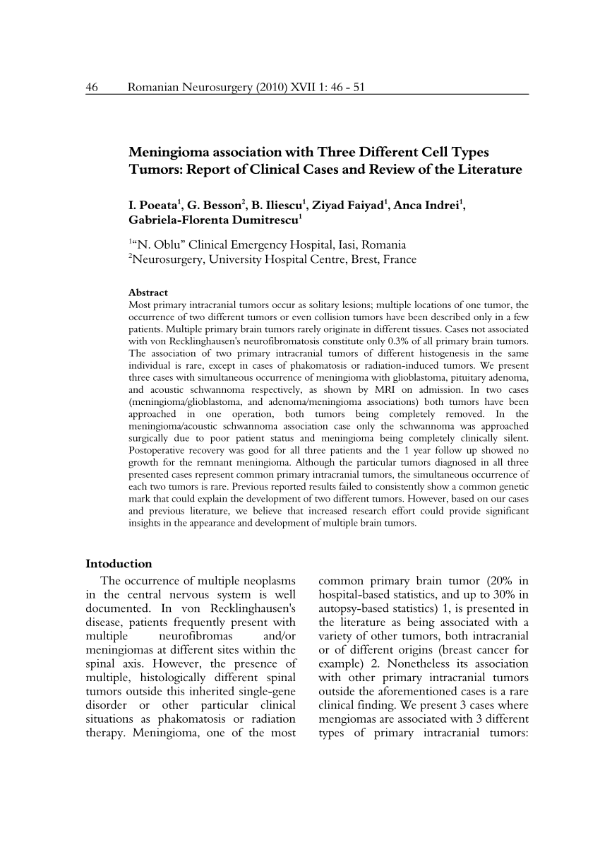 Pdf Meningioma Association With Three Different Cell Types Tumors Report Of Clinical Cases 