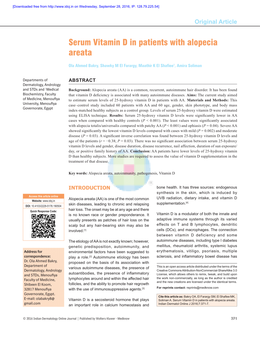 PDF) Serum Vitamin D in patients with alopecia areata