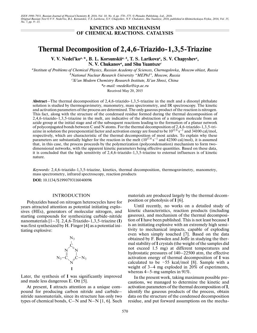 Pdf Thermal Decomposition Of 2 4 6 Triazido 1 3 5 Triazine