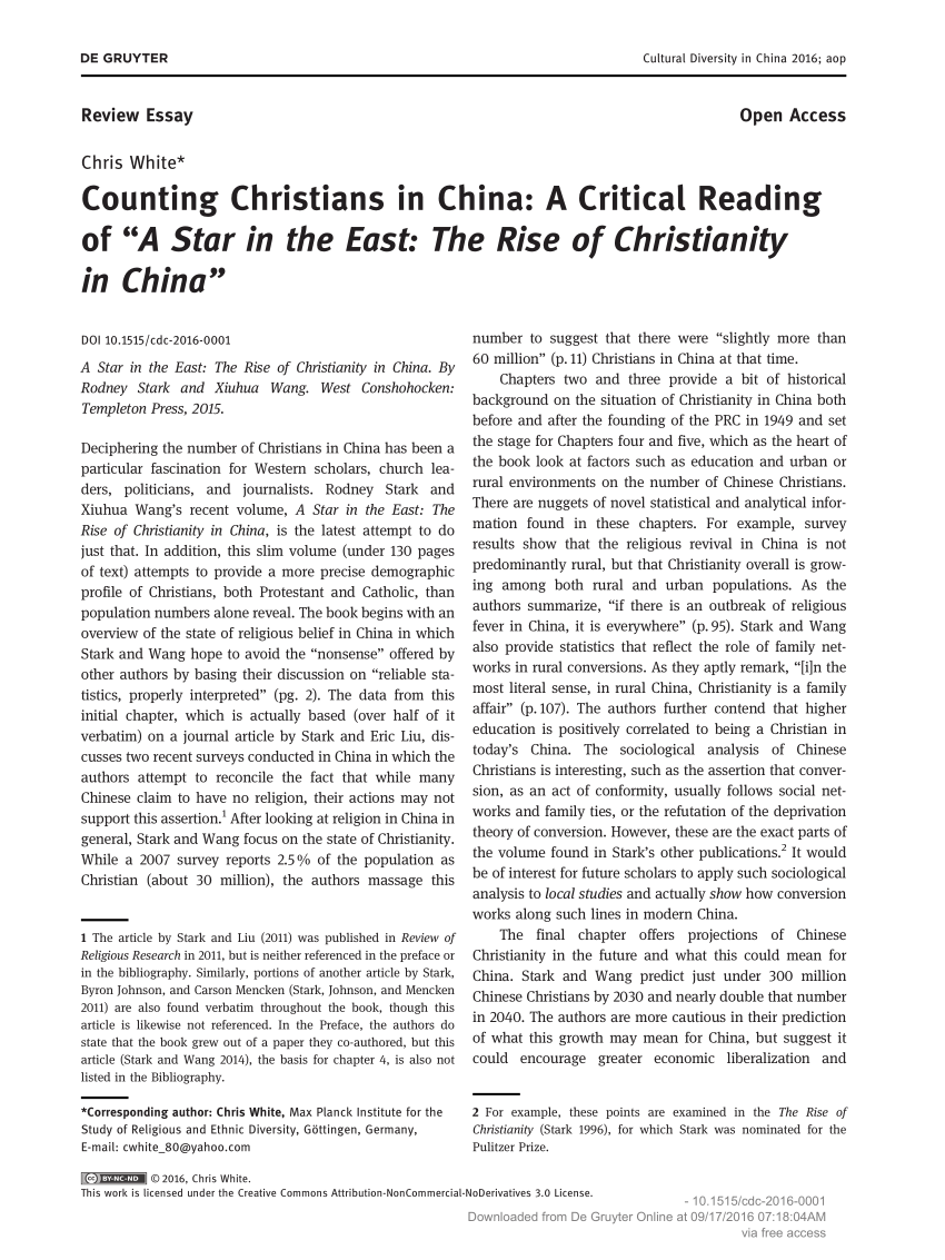 (PDF) Counting Christians in China: A Critical Reading of “A Star in the  East: The Rise of Christianity in China”