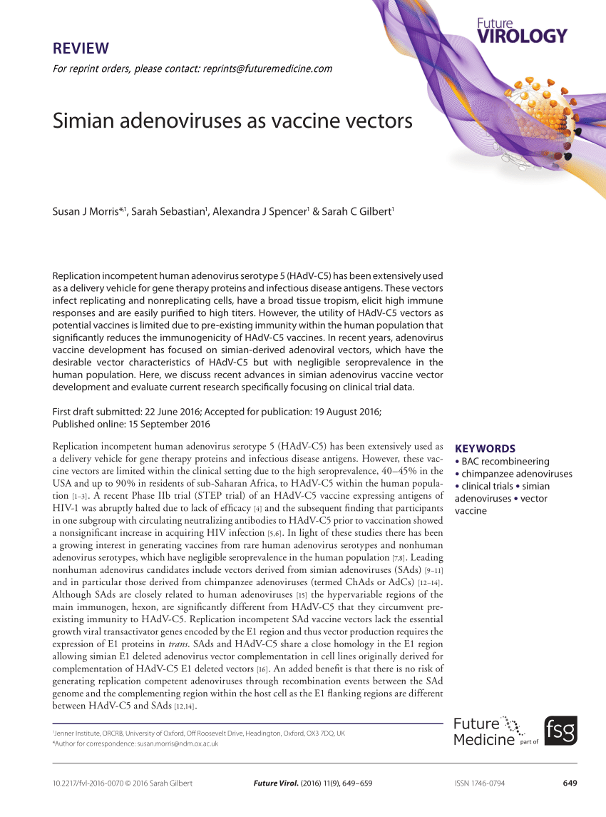 (PDF) Simian adenoviruses as vaccine vectors