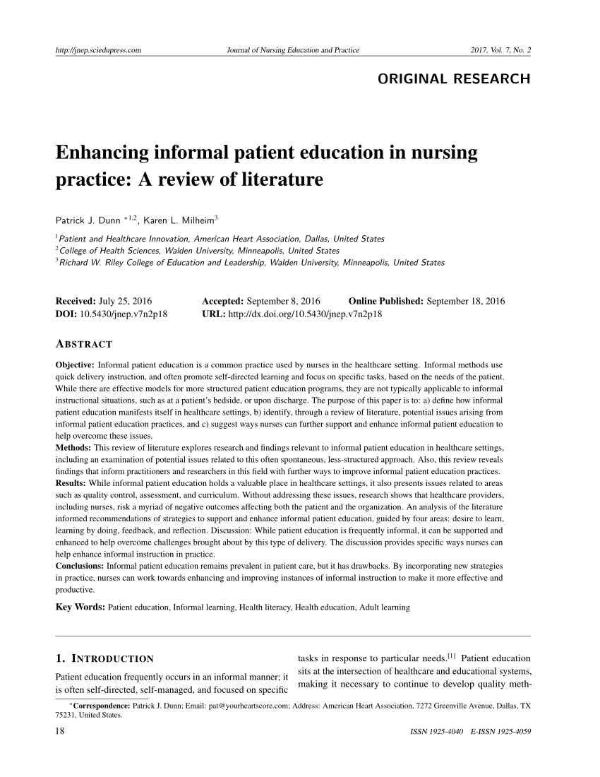 literature review on patient education