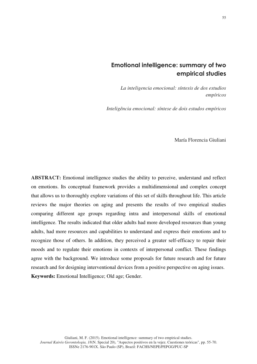 Pdf Emotional Intelligence Summary Of Two Empirical Studies