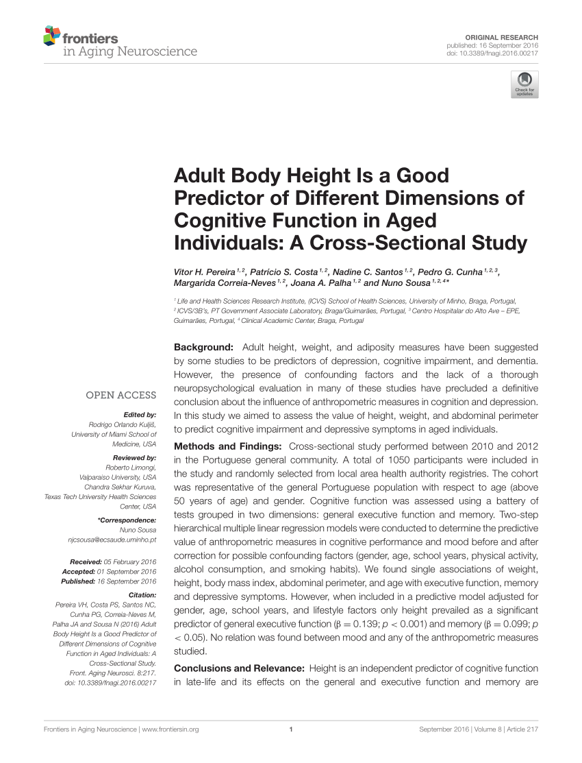 PDF) Adult Body Height Is a Good Predictor of Different Dimensions 