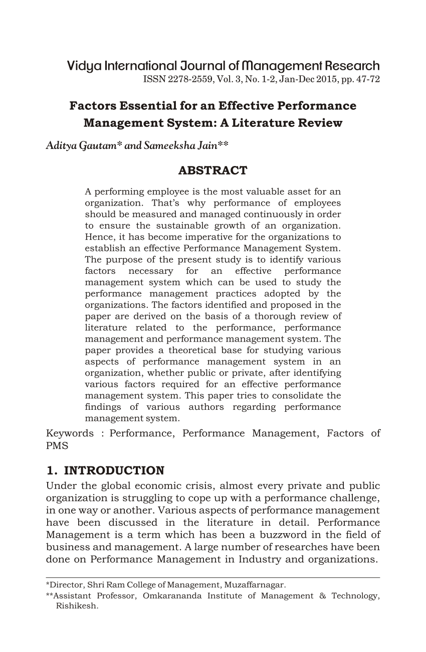 literature review on performance management system pdf