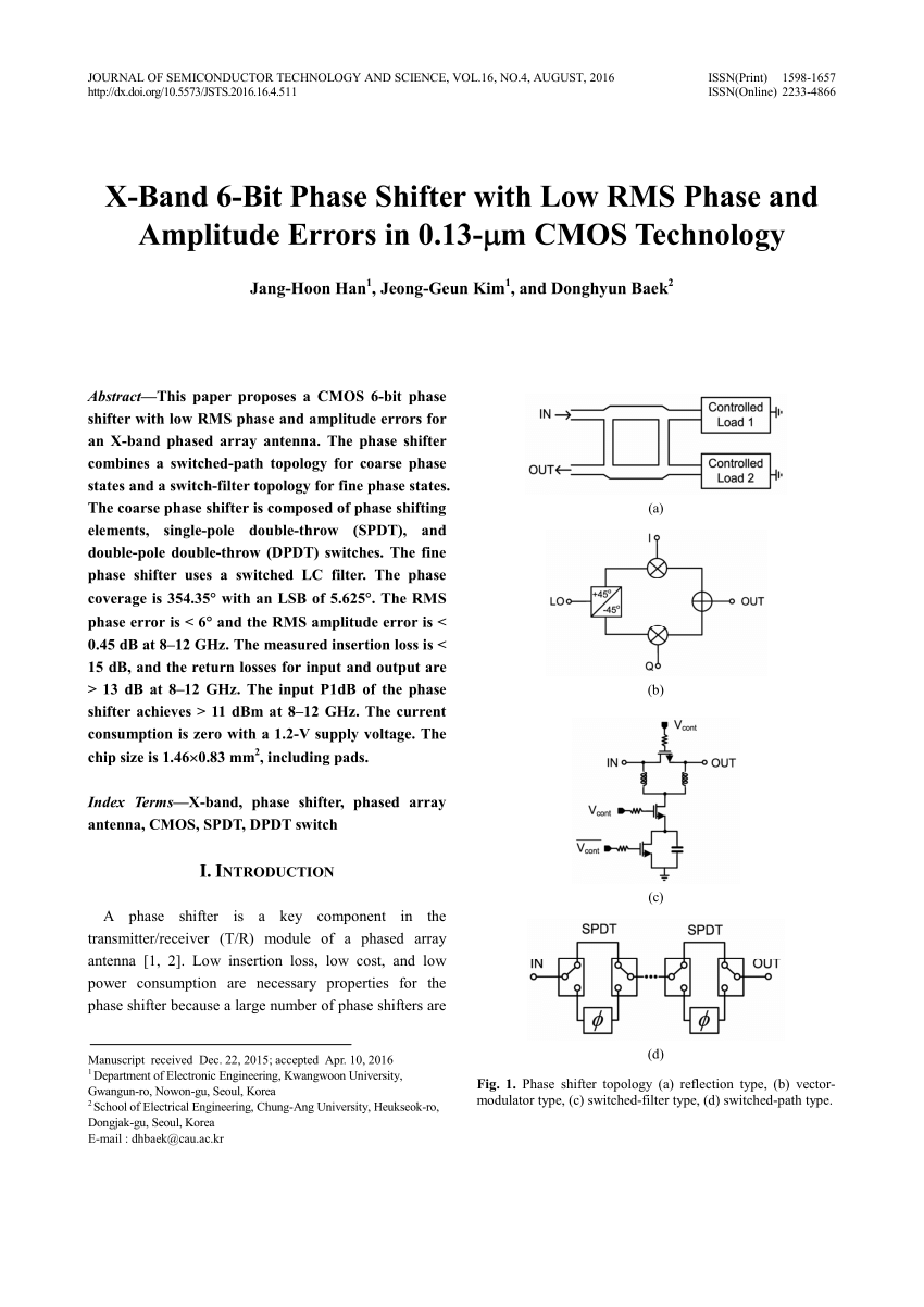 Pdf X Band 6 Bit Phase Shifter With Low Rms Phase And Amplitude Errors In 0 13 Cmos Technology