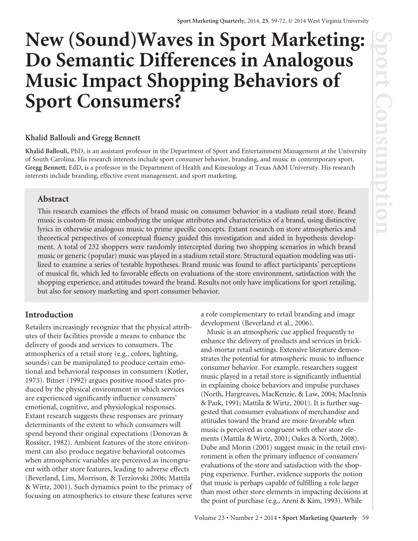 PDF) New (sound)waves in sport marketing: Do semantic differences in  analogous music impact shopping behaviors of sport consumers?