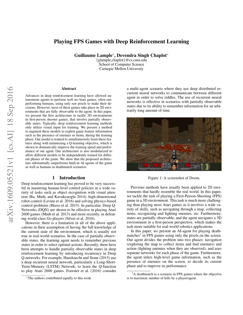 Pdf Playing Fps Games With Deep Reinforcement Learning