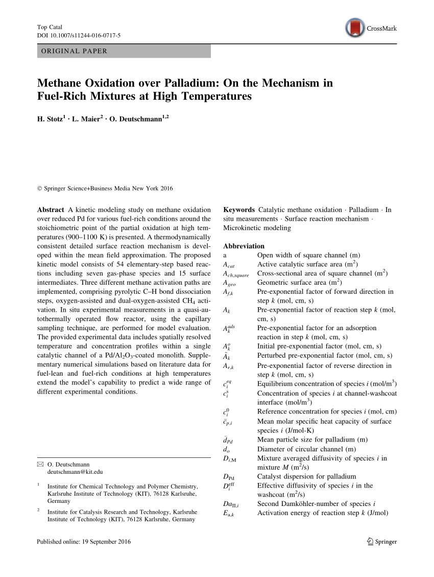 Pdf Methane Oxidation Over Palladium On The Mechanism In Fuel Rich Mixtures At High Temperatures