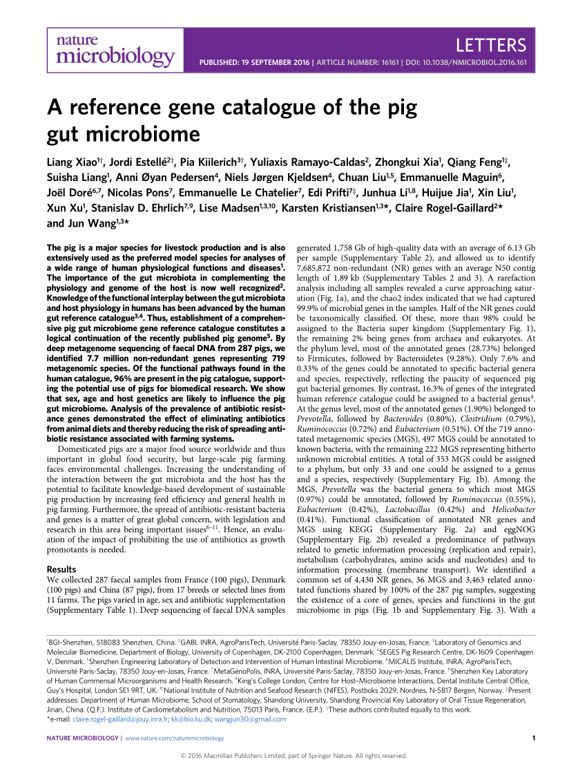 PDF) A reference gene catalogue of the pig gut microbiome