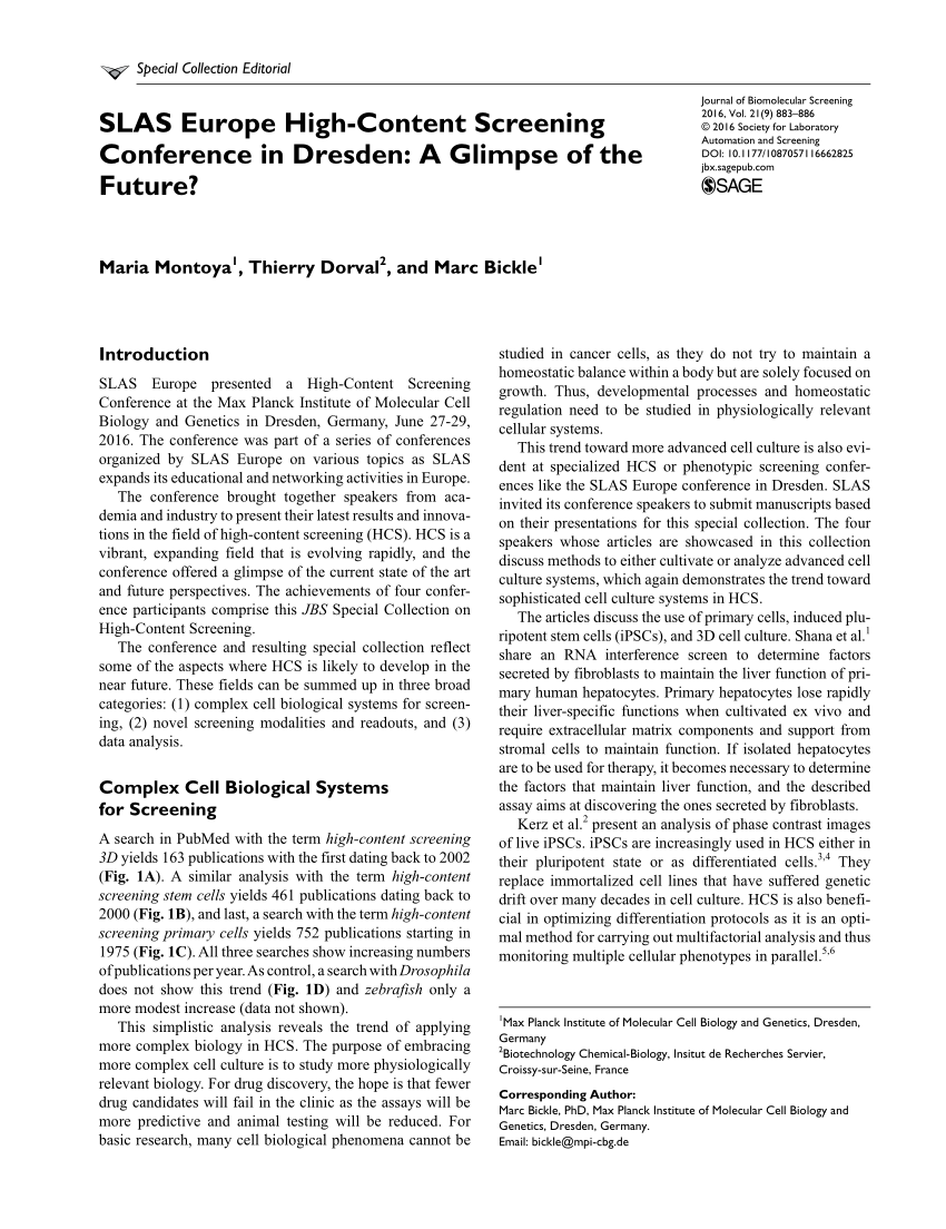 (PDF) SLAS Europe HighContent Screening Conference in Dresden A
