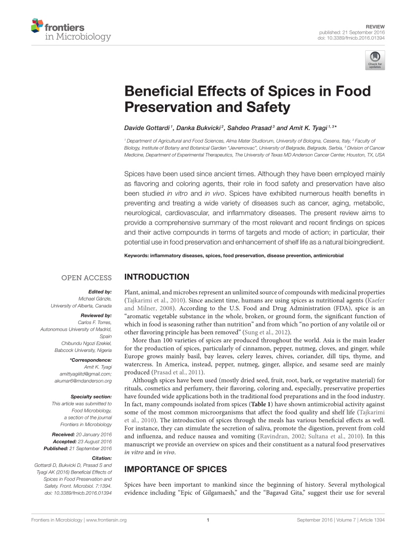 Pdf Beneficial Effects Of Spices In Food Preservation And Safety