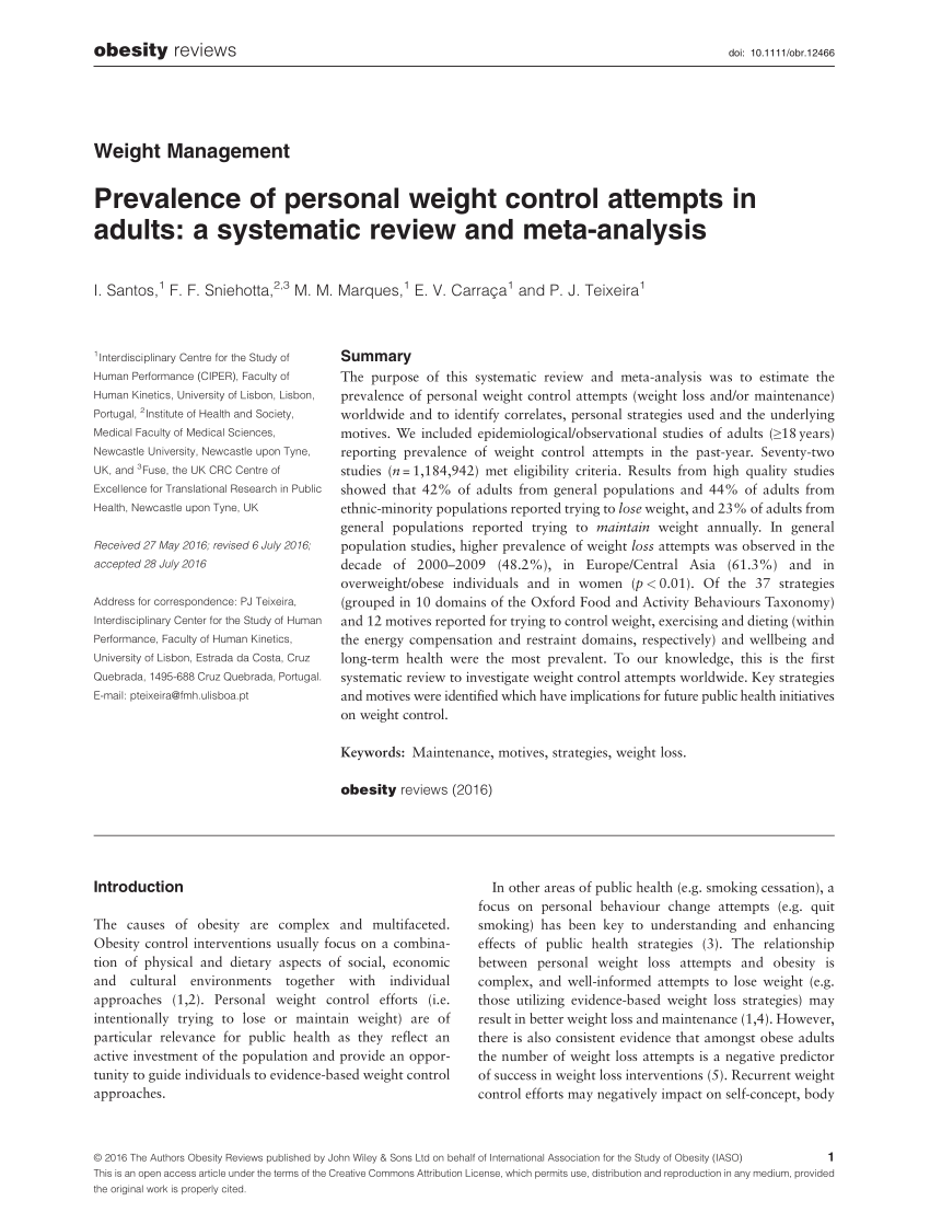 PDF Prevalence of personal weight control attempts in adults A