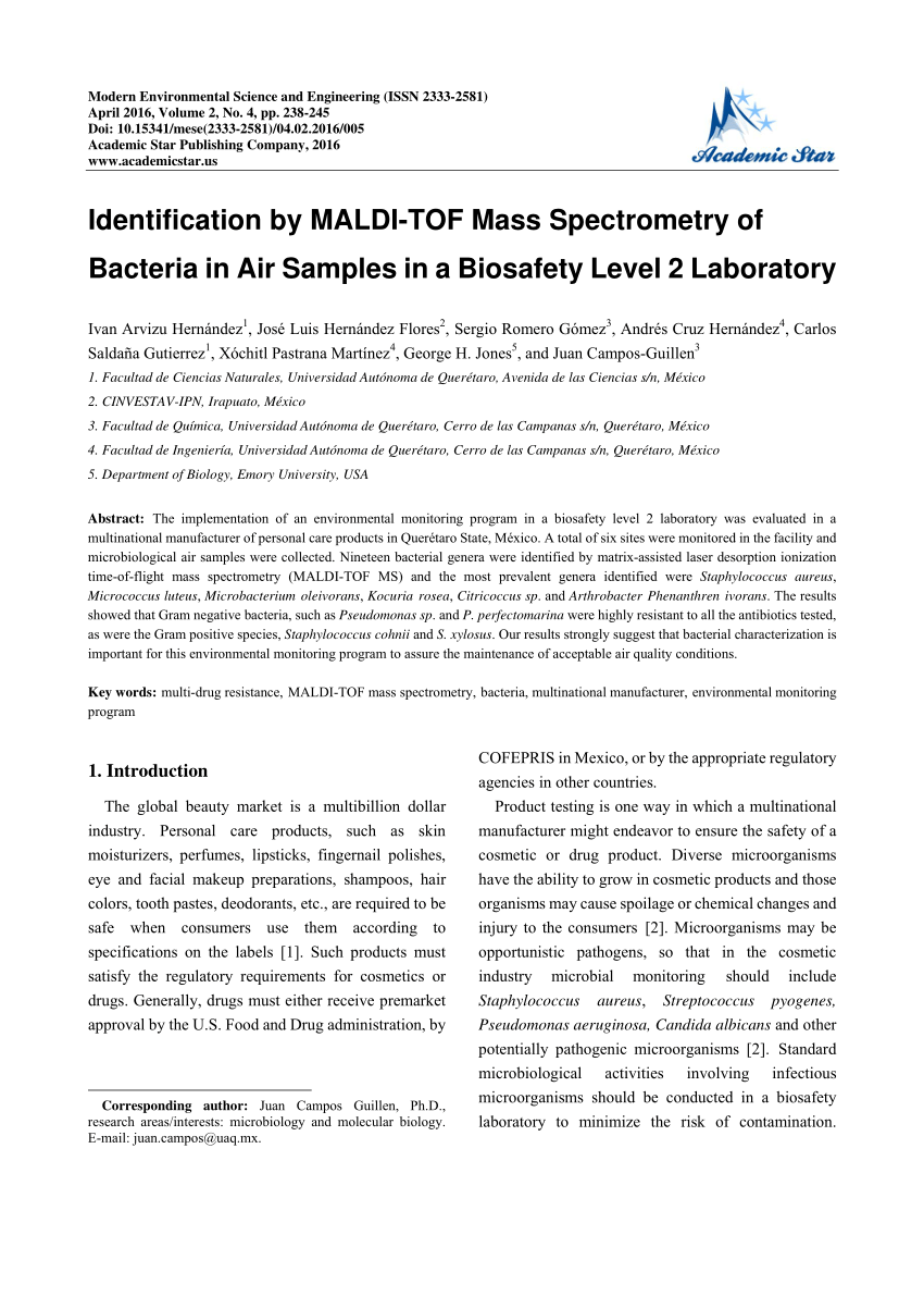 PDF) Identification by MALDI-TOF Mass Spectrometry of Bacteria in ...