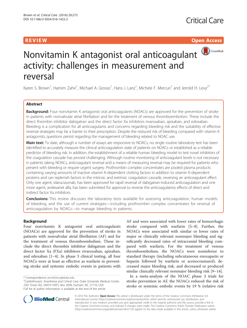 Least Second grade Be surprised PDF) Nonvitamin K antagonist oral anticoagulant activity: Challenges in  measurement and reversal