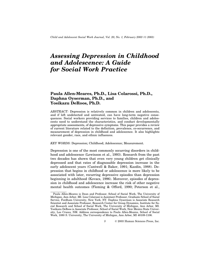 child and adolescent social work journal articles
