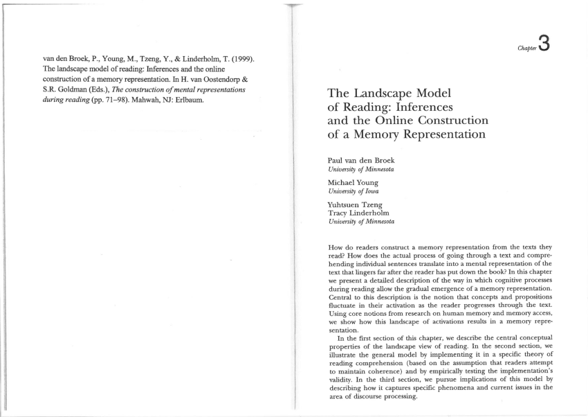 Pdf The Landscape Model Of Reading Inferences And The One Line Construction Of Memory Representation