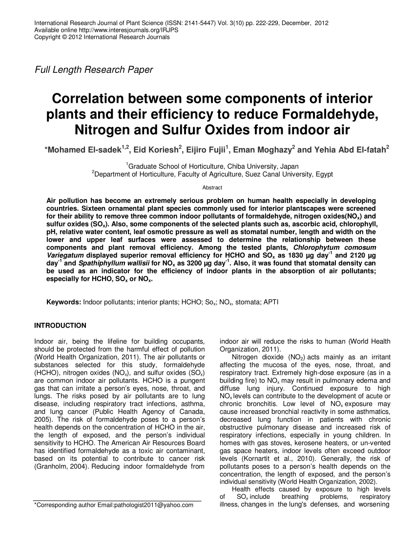 Sulfur Oxides From Indoor Air, Interior Landscape Plants For Indoor Air Pollution Abatement Pdf