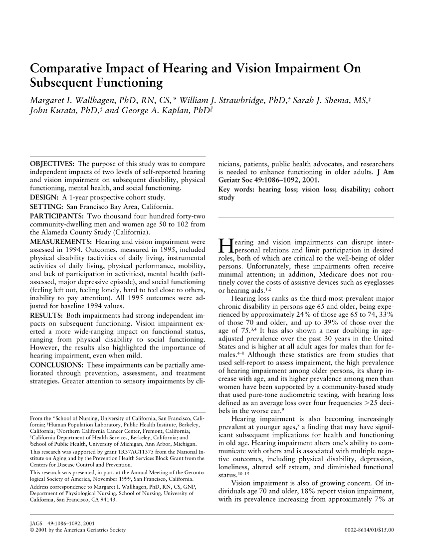 Pdf Comparative Impact Of Hearing And Vision Impairment On Subsequent Functioning