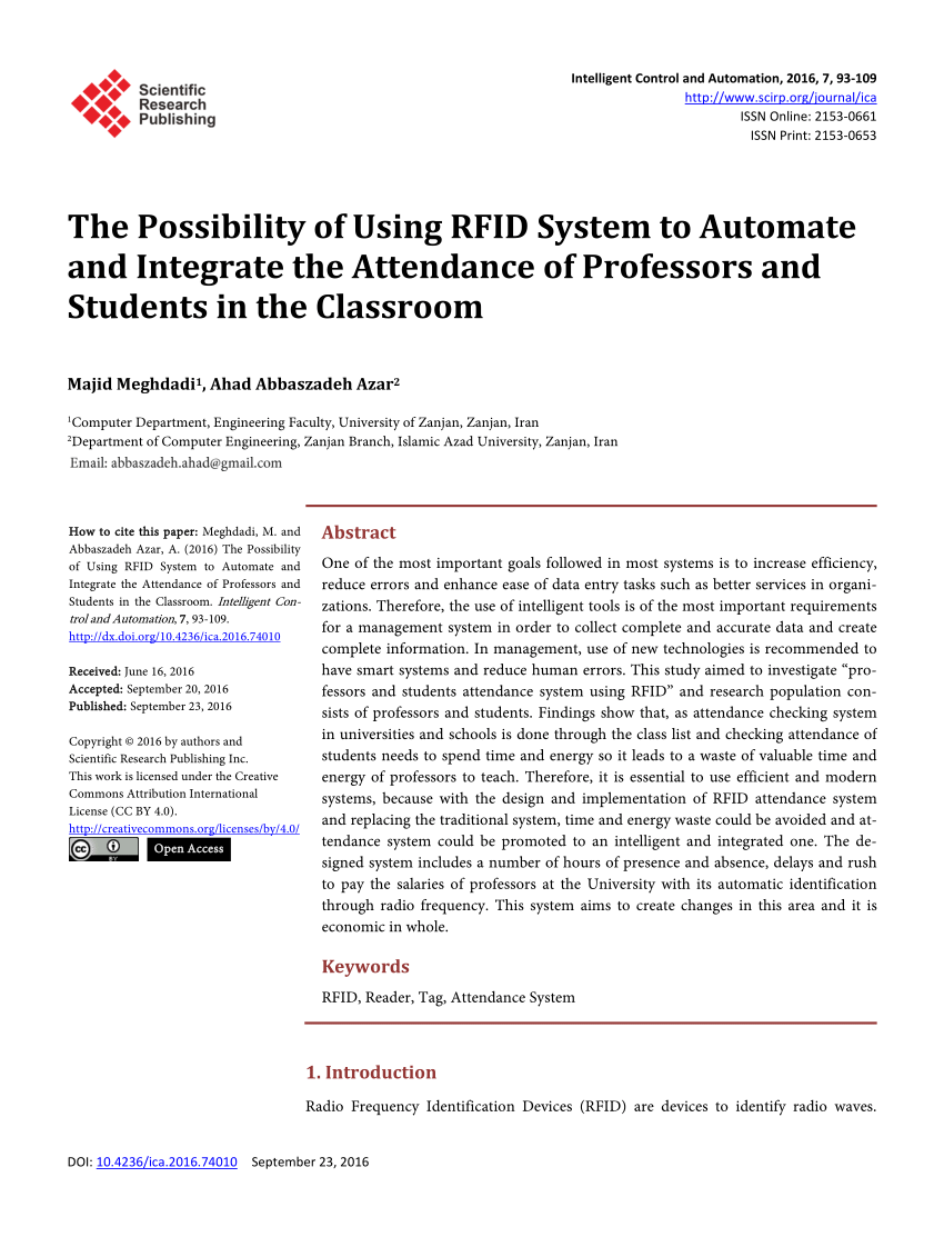 PDF) The Possibility of Using RFID System to Automate and ...