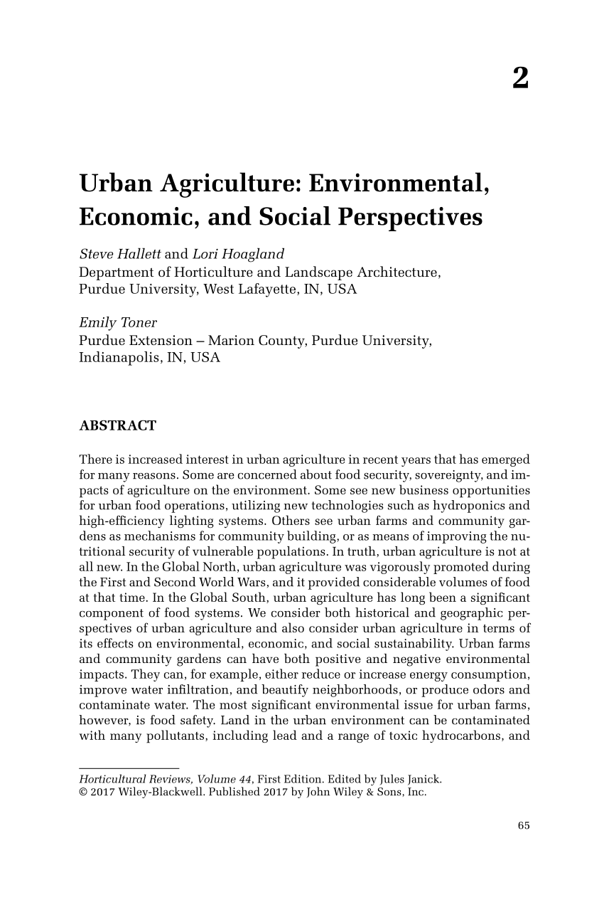 Pdf Urban Agriculture Environmental Economic And Social