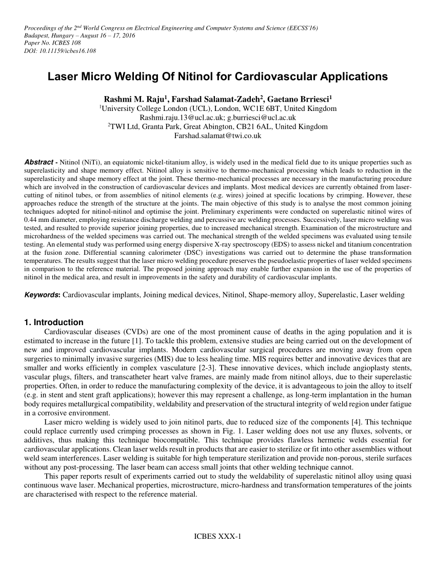 (PDF) Laser Micro Welding Of Nitinol for Cardiovascular ...
