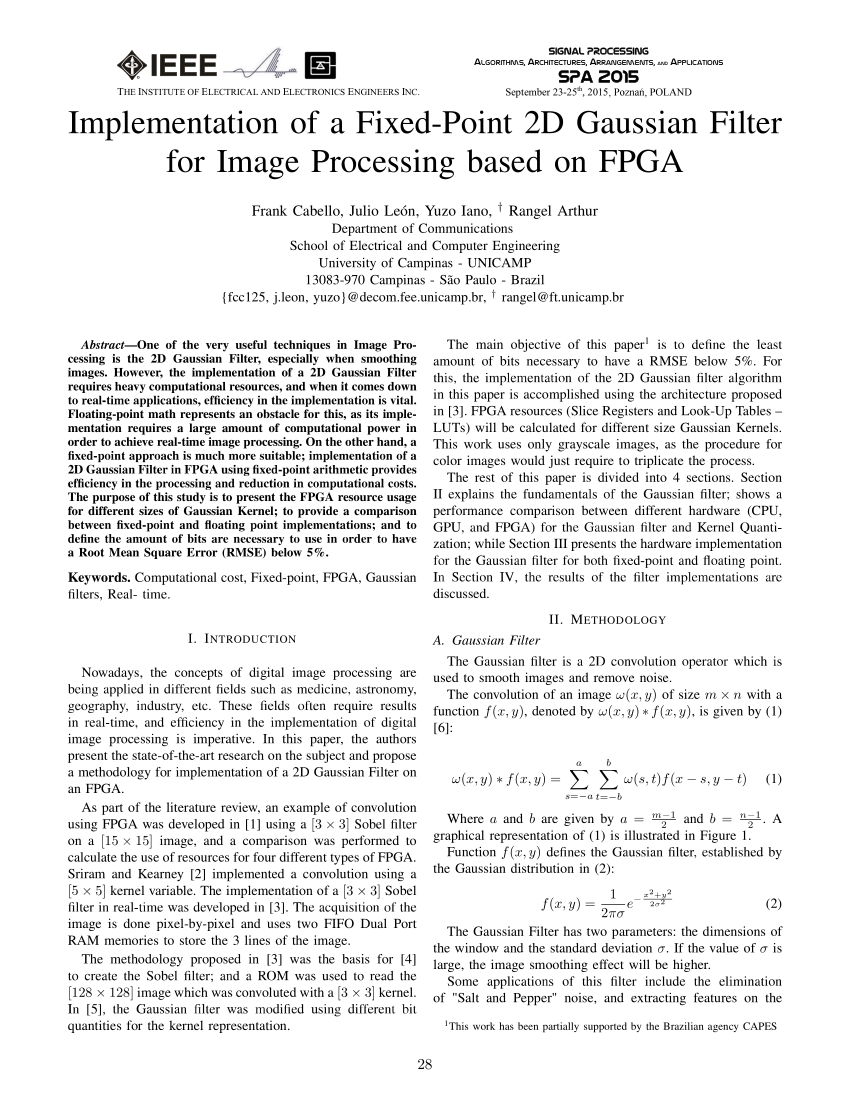 Pdf Implementation Of A Fixed Point 2d Gaussian Filter For Image Processing Based On Fpga